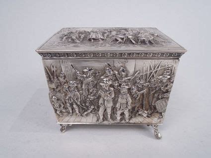 silver metal box with soldiers and rembrandt made in england|Antique Silver Box .